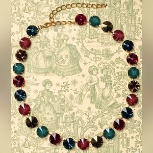 Radiate Christmas In Red, Green & Gold Swarovski Crystal Necklace In Gold Plated